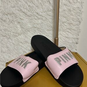 PINK Victoria's Secret Pink and Black Slide Sandals